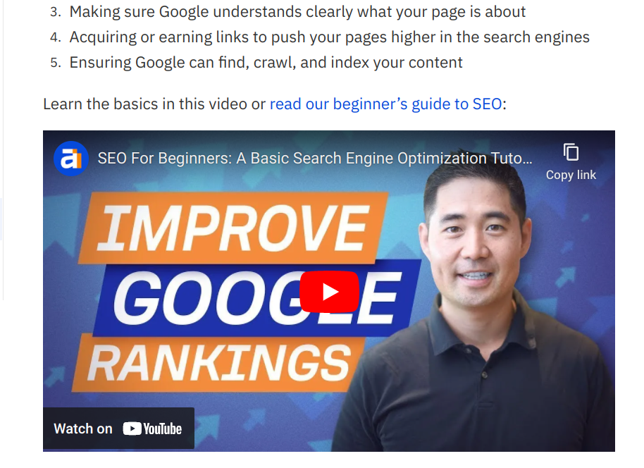 YouTube video embedded on an Ahrefs blog post