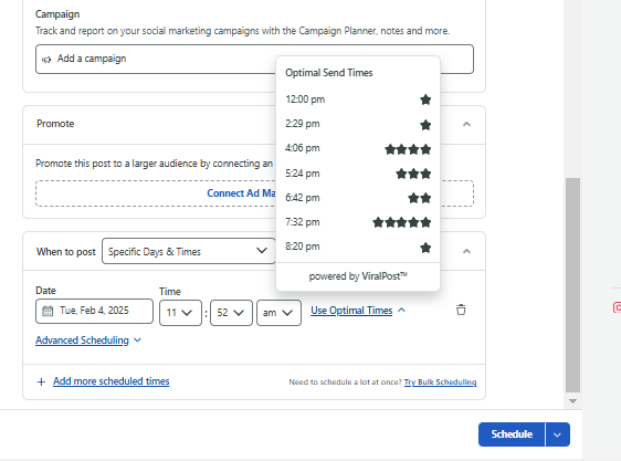 set schedule date and time in Sprout Social