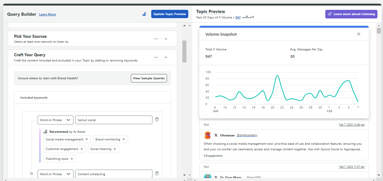 Social listening query builder in Sprout Social
